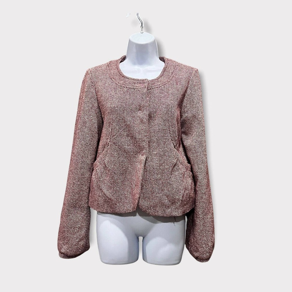 Tulle Anthropologie Wool Blazer Jacket Women’s Medium Tweed Pink Lined Snap
